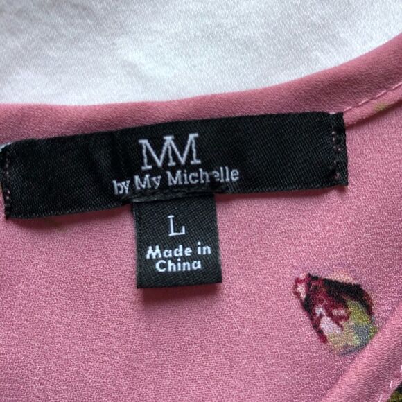 MM beautiful cold shoulder blouse scoop neck bell sleeves pink floral Large - Picture 2 of 10